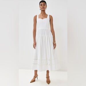 Ulla Johnson Isadora White Cotton Sundress 12 Quilted Bodice Midi Cottagecore